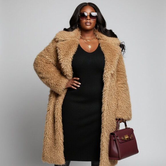 Boutique J. Renee Jackets & Blazers - Boutique J. Renee Shaggy Tan Faux Fur Long Coat